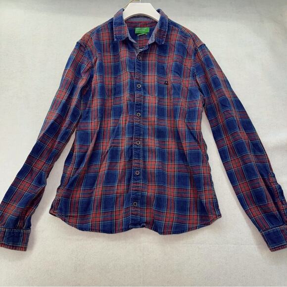 United Colors of Benetton Men’s Long Sleeve Button-down Flannel Shirt size Large - Picture 1 of 5